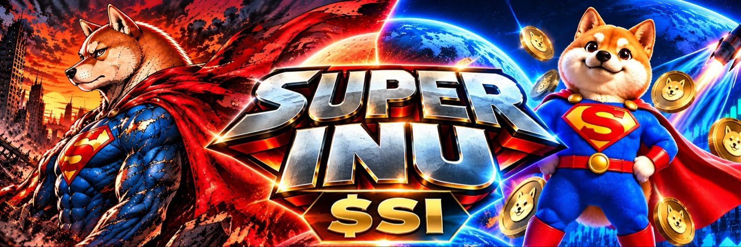 Super Inu $SI banner: two caped Shiba heroes beside the Super Inu logo